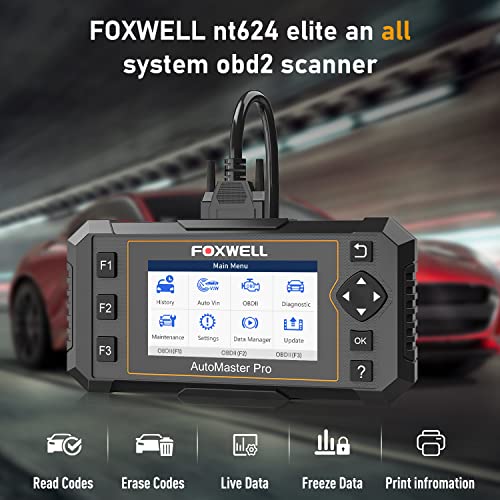 FOXWELL NT624 Elite OBD2 Scanner All Systems Diagnostic Scan Tools for All Cars with SAS Calibration ABS Bleeding Throttle Reset Oil Light & EPB Reset Service, Car Diagnostic Scanner Code Reader