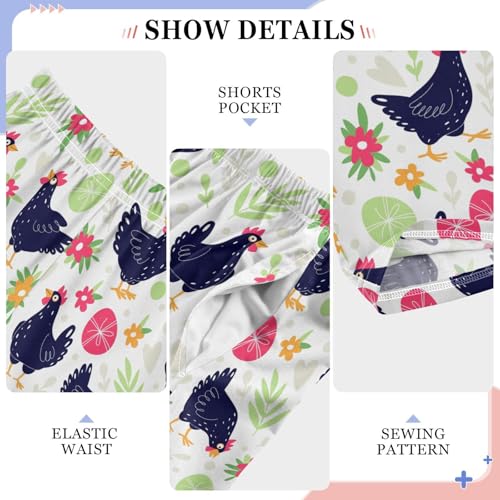 Cock Egg Floral Boys Long Pants Soft Trousers Elastic Waist Kids Lounge Bottoms with Pockets S-XL4