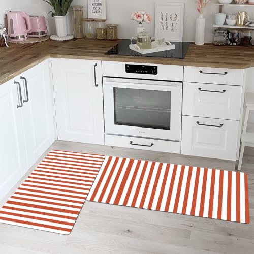 Alfombra cocina lavable DUOTCYELE pack de 2 alfombrillas antideslizantes retro rayas rojas 4