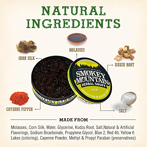 Smokey Mountain Herbal Long Cut – Citrus – 10 Can Box - Tobacco Free And Nicotine Free Snuff #TOP3