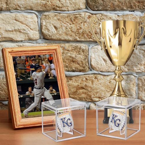 Image of 6 Pack Championship Ring Display Case Clear Acrylic Display Case Mini Baseball Softball Ring Holder Single Ring Display Box Stand 1 Slot Ring Hole Storage Box Gift for Sports Fans, 2.16 Inch