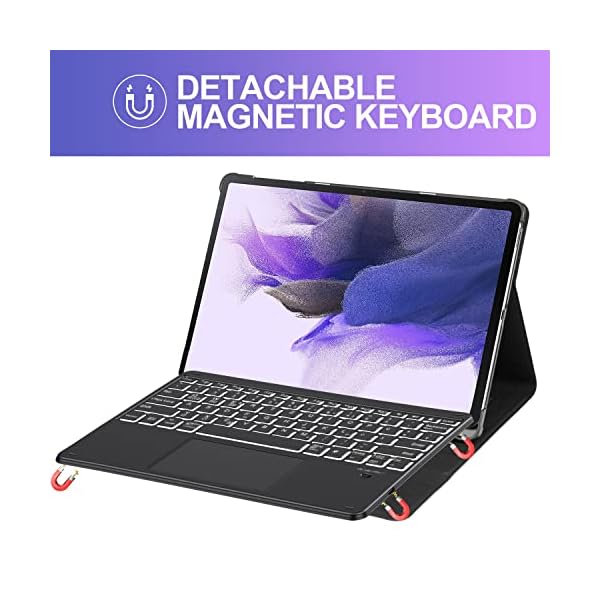 SROSSTEC Tastatur Hülle Kompatibel mit Samsung Tab S7 FE & Tab S7+/Tab S7 Plus, QWERTZ Kabellose Beleuchtete Bluetooth… – Bild 6