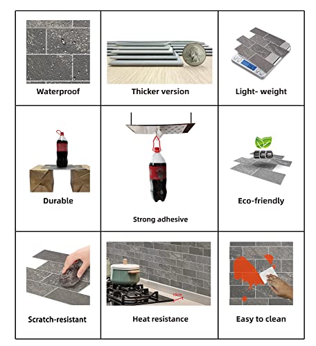 Colamo Luxury 10-Sheet Dark Gray Peel And Stick Large Subway Tile Faux Stone Tile Marble Tile For Kitchen Backsplash,Rv Self Stick On Accent Wall Tile,12”X12” Adhesive Mosaic Tiles For Bathroom Wall #TOP6