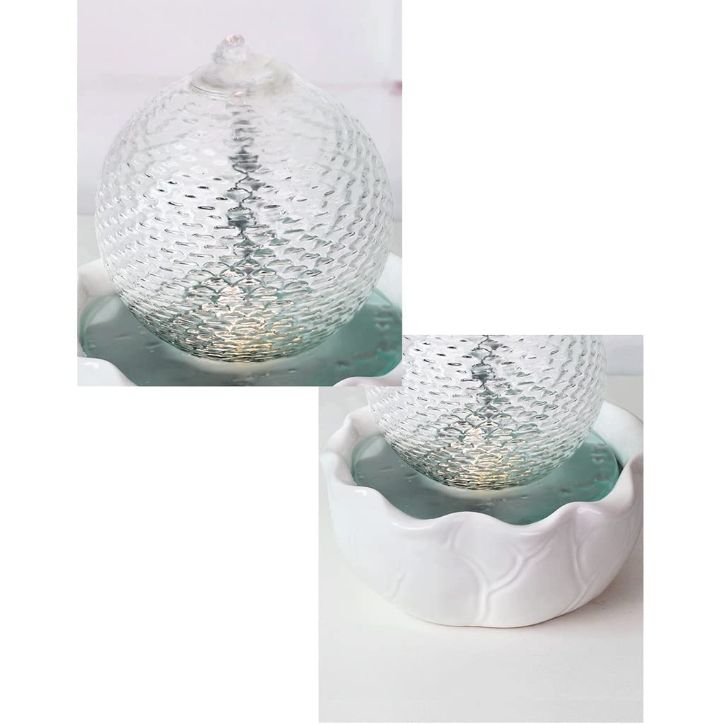 Fuente Decorativa de Interior Fuente de Mesa con luz Nocturna Vidrio Cerámica Adornos de Agua Que Fluye Sala de Estar Fuente de Escritorio circulante Fuente de rocalla Hogar