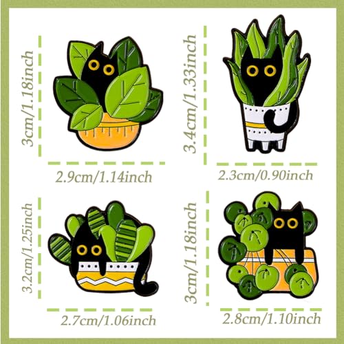 Image of 8 pcs Cat Potted Plants Alloy Enamel Pins, Creative Cartoon Black Cat Pins Cute Animal Enamel Brooch Badges Pins for Men Women Kids Badges Clothing Jackets Hat DIY Accessory (Potted Cat)