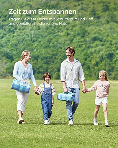 SONGMICS Picknickdecke, 200 x 200 cm, mit 4 Erdankern, groß, Campingdecke, für Park, Garten, Strand, wasserdicht, faltbar, grün-blau GCM011Q02