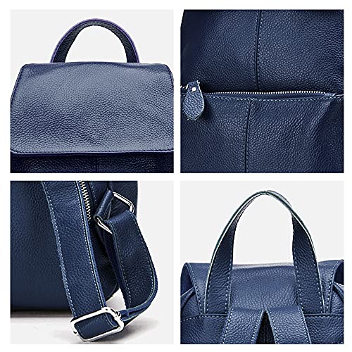 Image of 15 Colors Real Soft 100% Genuine Leather Women Backpack Fashion Ladies Travel Bag Preppy Style For Woman (Dark Blue)