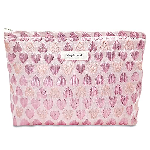 Stardw Cute Pink Makeup Bag Cosmetic Bags For Women And Girls,Travel Makeup Bag Large Capacity Canvas Makeup Bag,Makeup Organizer Bag Zipper Pouch (Pink Heart) #TOP4