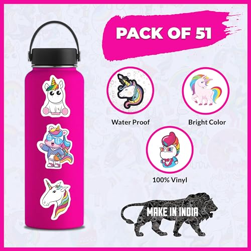 Image of FlyBuyHub Aesthetic Vinyl Stickers for Phone Case, Laptop, Notebook, Diary, Water Bottle, School Bag - Self-Adhesive Set of 50 Glossy and Waterproof (Unicorn)