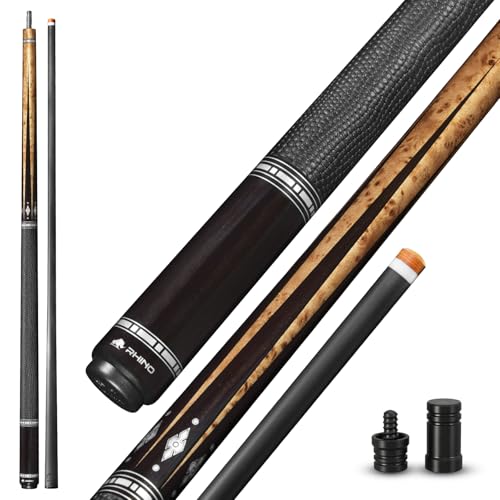 RHINO Eclipse II Noir Carbon Fiber Pool Cue Low Deflection Carbon Shaft with 11.8mm Nishiki Japan Tip and 3/8-8 Joint Professional Pool Stick for Adults with Ebony-Inspired Carbon Design