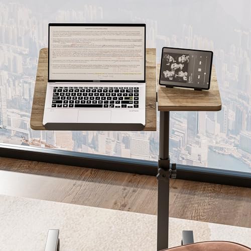 Irufgll AB440-COFFEE Adjustable Laptop Stand For Couch Laptop Bed Table With Wheels Medical Overbed Tables Couch Tray Table Hospital Bed Table Office Carts & Stands-Coffee thumb #1