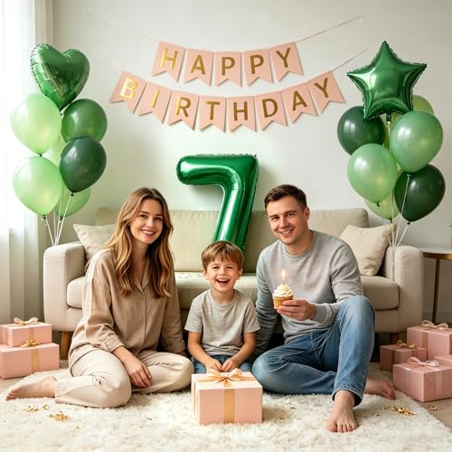 Image of TONIFUL 7th Birthday Balloons 40 Inch Green Large Number 7 Foil Balloon 18 Inch Helium Mylar Heart Star Shaped Ballons for Boys Men Birthday Anniversary Graduation New Year Eve Party Decoration