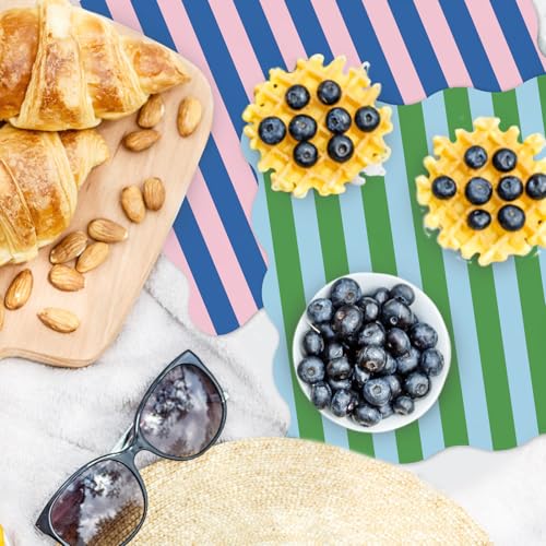 JarThenaAMCS 160 Pcs Striped Wax Paper Deli Wrap 4 Design Scalloped Waterproof Oil-Proof Basket Liners for Food Sandwich Picnic Kitchen Holiday Barbecue Birthday Party Supplies