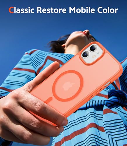 Image of FNTCASE for iPhone 13 Mini Case: iPhone 12 Mini Case Matte Magnetic Phone Cases Compatible with Magsafe Slim Anti Yellowing Military Grade Drop Rugged Protective Translucent Cell Cover (C-Orange)