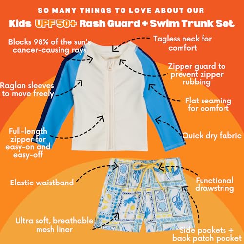 Image of SwimZip Boys' Long Sleeve Rash Guard & Swim Shorts Set - UPF 50+ Sun Protection
