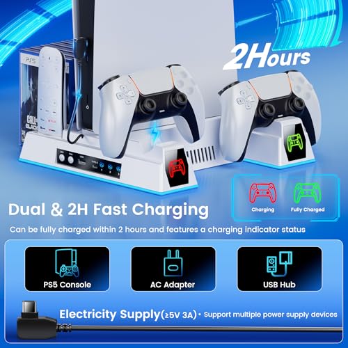 Image of Svetaecho PS5 /Slim /Pro Stand and Turbo Cooling Station with Controller Charging Station for PlayStation 5 Digital /Disc Console, LED Cooling Stand PS5 /Slim /Pro Accessories Kit with 3 Level Cooler Fan