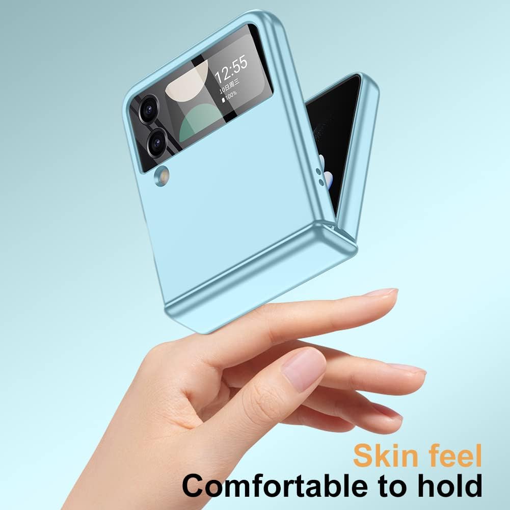 for Samsung Z Flip 4 Case: [Full Cover Hinge Protection] Slim Phone Case with Built-in Screen Protection Metal Volume Key Protection Wireless Charging for Galaxy Z Flip 4 5G(2022) (Blue)