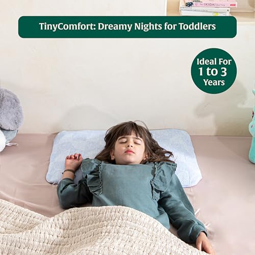 Image of The White Willow Soft Memory Foam Pillow for Kids - Slim Design for Ages 1-5, Lightweight & Breathable with Sky Blue Cover