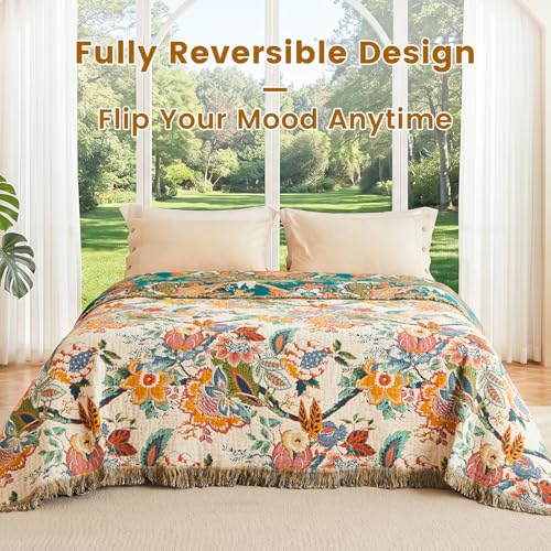 Image of MSGKV Boho Throw Blanket 60 inchx80 inch Cotton Vine Twin Blanket for Couch Bed