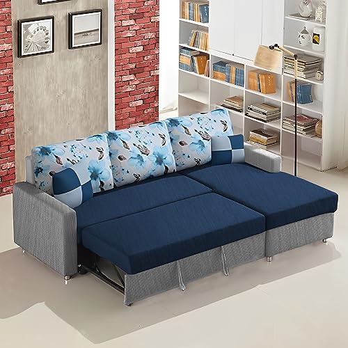 Image of Orland 4 Seater LHS L Shape Sofa Cum Bed for Living Room | Color - Blue Grey | Premium Fabric Sofa
