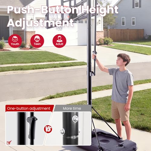 Image of Feelwin Basketball Hoop for Kids Youth Adults, Portable Adjustable Height Basketball Goal with Wheels for Outdoor Use,Backyard & Driveway