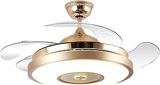 Ylight Lumières Ventilateur Plafond Invisibles LED avec Télécommande, 4 Pales Rétractables Éclairage Ventilateur Lustre, 3 Changements Couleur Réglables, 6 Vitesses Vent (Aucun Niveau)