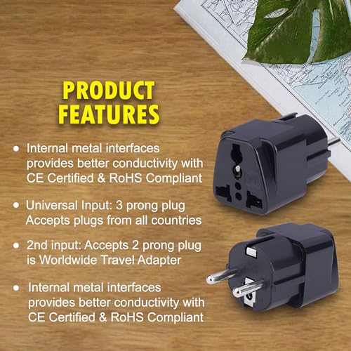 Image of MX India to Europe Travel Adapter Schuko Plug Type E /F European Plug Adapter Universal Socket for Europe Perfect for Laptop Camera Charger Pack of 1