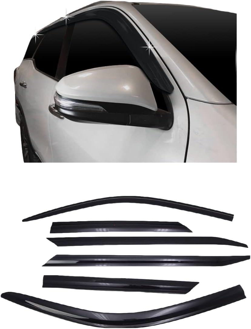 6Pcs Side Window Wind Deflector Door Visor Black For Toyota Fortuner