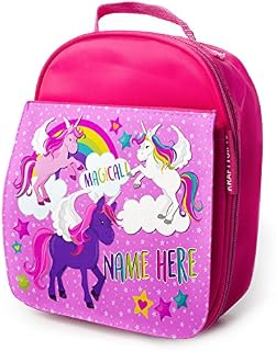 KRAFTYGIFTS Personalised School Lunch Bag - Unicorn - Pink Girls Insulated ADD NAME EC011