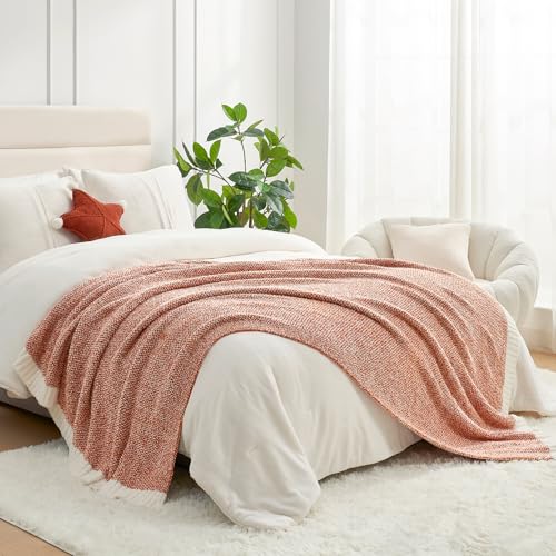 Image of Snuggle Sac Orange Fall Throw Blanket for Couch, Oversized Throw XL Super Soft Warm Blankets Cozy Knit Fuzzy Throws for Sofa, Bed, Living Room, Heather Orange, 50x70 inches