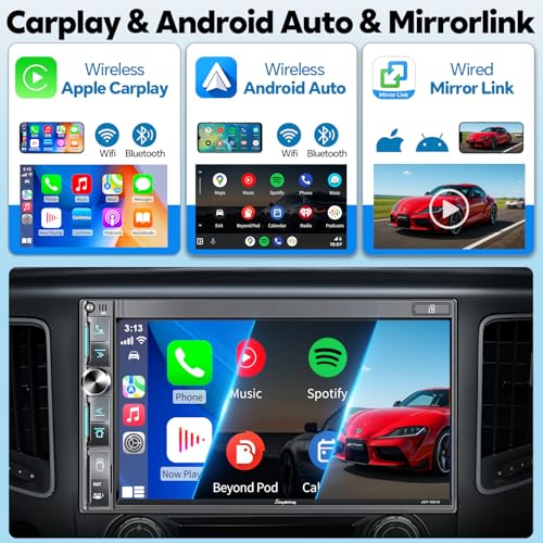 Image of 7 inch Double Din Car Stereo with Wireless Apple CarPlay & Android Auto
