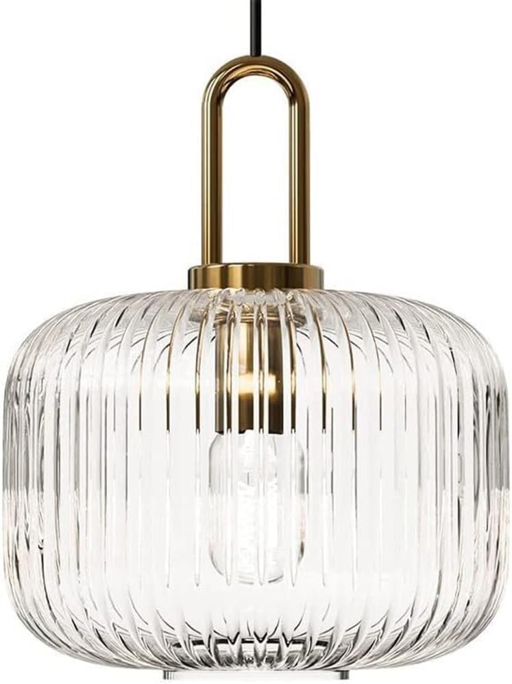 ( similar) Modern 1-Light Glass Pendant Chandelier Transparent Pumpkin Design with Ribbed Glass Shade, Adjustable Cord Ceiling Fixture,Kitchen Light