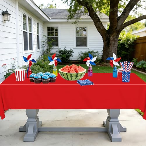 CUUSNNY 12 Pack 4th of July Tablecloths, Red White Blue Disposable Plastic Tablecloth, Rectangular Table Cover for Independence Day Memorial Day Veterans Day Patriotic Decorations, 54 x 108 Inch by CUUSNNY - Image 4