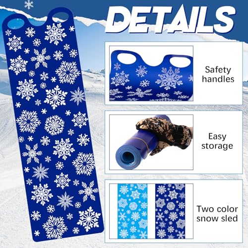 Leyndo 4 Pcs 54\" Large Snow Sled for Adults Flexible Flying Carpet Snowflake Slider Mat Sledding Equipment Snow Lightweight Roll up Snowboard for Christmas Winter Ski Outdoor (Dark Blue,Light Blue) - Thumbnail 3
