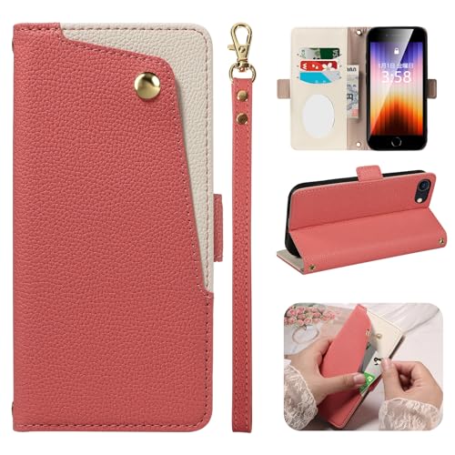 MINIKA iPhone SE3/SE2 �p �P�[�X �蒠�^ �������U�[ �~���[�t�� ��Phone SE ��񐢑� ��O���� �蒠�^ �P�[�X �J�[�h���[ �X�g���b�v�t�� ������� ���킢�� iPhone8/7 �p �X�}�z�P�[�X ���u���X�^���h�@�\ �}�O�l