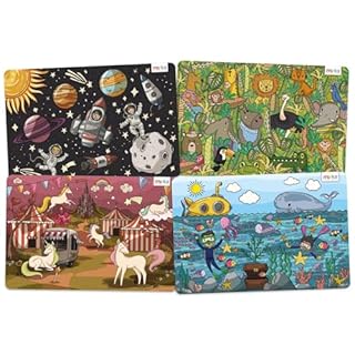 merka Kids’ Educational Placemats: Ocean, Space, Jungle & Unicorns; Non-Slip, BPA-Free Plastic Mats for The Kitchen, Dining, or Classroom Table; Set of 4 Mats, Great for Children 2 to 8 Years of Age