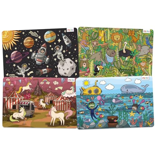 merka Manteles Individuales, Juego de diseño Antideslizante, Aprendizaje para la Mesa del Comedor y de la Cocina para niños y jóvenes de 2 a 8 años Espacio, Playa, Selva 17 x 11