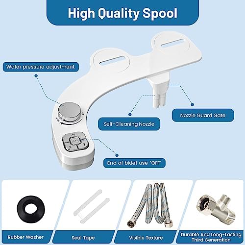 PENDEJATO Bidet Attachment for Toilet UK - Non-Electric Ultra-Slim Push-Button Bidet with Self-Cleaning Dual Nozzle (Frontal & Rear Wash) - Bidet Toilet Seat Attachment with Water Pressure Adjustment