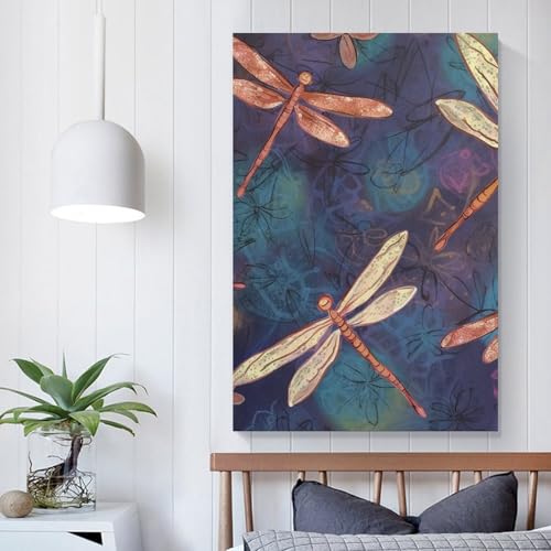 Impression sur toile moderne de libellule peinte à la main pour mur
