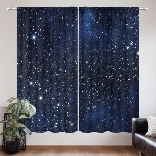 Kids Galaxy Blue Starry Sky Stars Living Room Bedroom Window Curtains