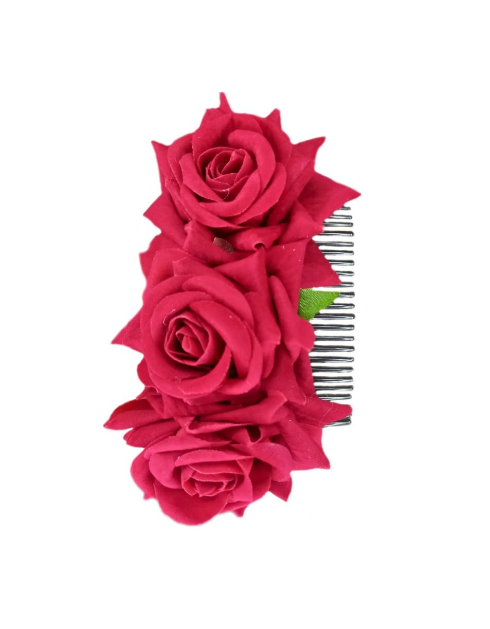 SAAVI COLLECTION Medium Size Red Rose Flower Attached with Comb Hair brooch Accessories Clips Juda Hairpin for Womens and Girls (B0CPTC77LL) Amazon Price History, Amazon Price Tracker