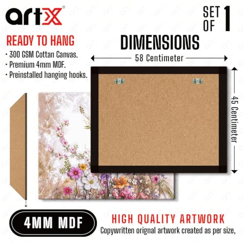 Image of ArtX Canvas Floral Paintings for Living Room, Big Size Scenery, Flowers Painting for Wall, Multicolor, Nature, 58.0 X 45.0 cm, Set of 1