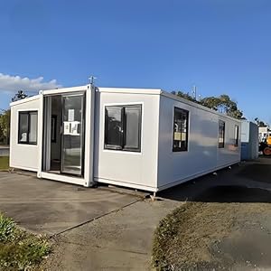 Modern Prefab Expandable Tiny Villa, 20ft Portable Foldable Container House Bedrooms, Fully Furnished Modular Home with Kitchen Bathroom,Luxury Prefabricated Cabin for Family Living or Vacation Rental