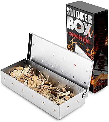 RoseFlower BBQ Smoker Box, Stainless Steel Wood Chip Smoker Box - Meat Infused Smoke Flavor Accessories Works with Charcoal Gas Barbecue Grill - Home/Garden/Outdoor Barbecue