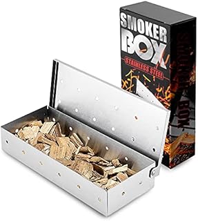RoseFlower BBQ Smoker Box, Stainless Steel Wood Chip Smoker Box - Meat Infused Smoke Flavor Accessories Works with Charcoal Gas Barbecue Grill - Home/Garden/Outdoor Barbecue