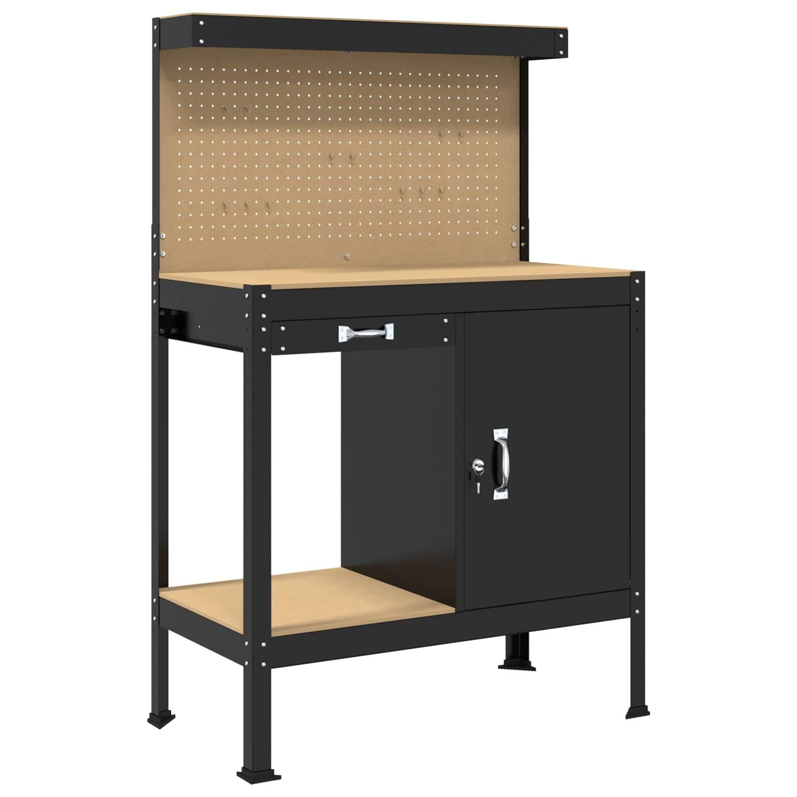 Laboratorio nero 90 x 49 x 141 cm Legno di ingegneria e metallo, banco da officina Garage, tavolo da lavoro fai da te per officina, sconto, casa