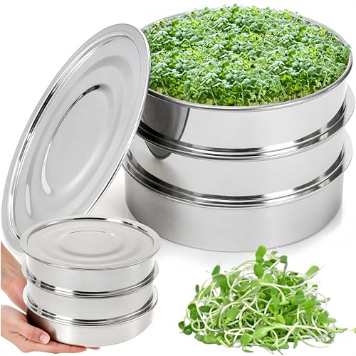 Tlence 9 Stackable Stainless Steel Seed Sprouting Kit 3-Tier Mesh Germination Tray Seed Sprout Grower with Lid Base Microgreens Propagator for Beans Peas Broccoli Wheat Grass Soil Free