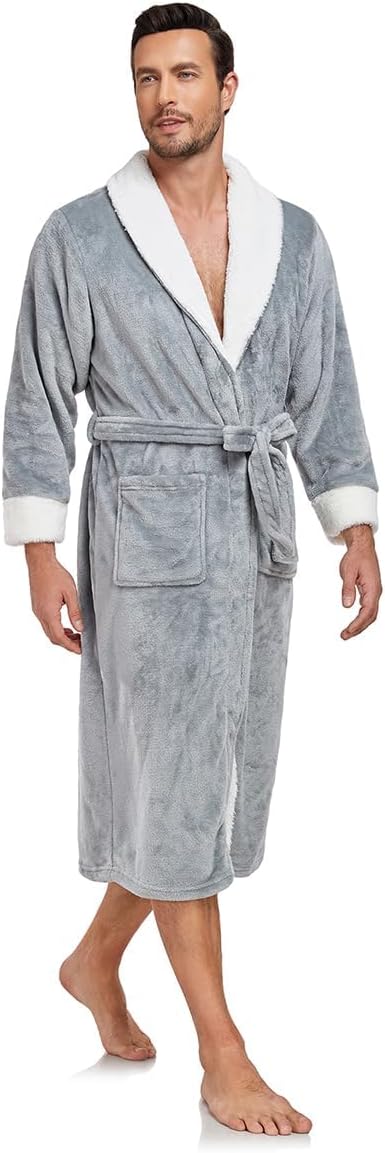 RONGTAI Men's Plush Long Bathrobe, Soft and Warm, Full Length, Shawl Collar, Fleece - Image 2