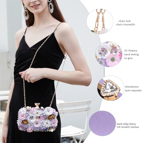 Image of BBTT.ful Women Clutches Flower Evening Handbag Chain Strap Shoulder Bag handbag Wedding bag purse