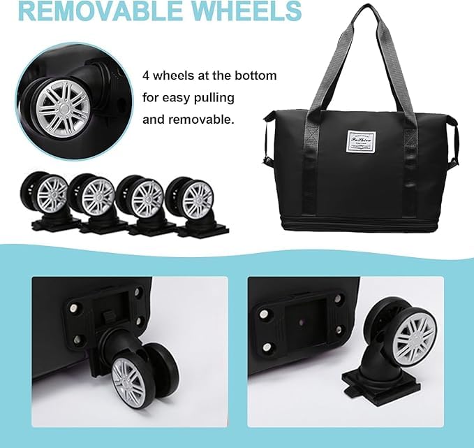 Image of TEKCOOL Duffel Trolley Bags for Travel,Luggage Bags for Travel,Rolling Duffle Bag with Wheels,Travel Bags for Luggage Trolley,Expandable Foldable Duffle Bag with Wheels - Black'